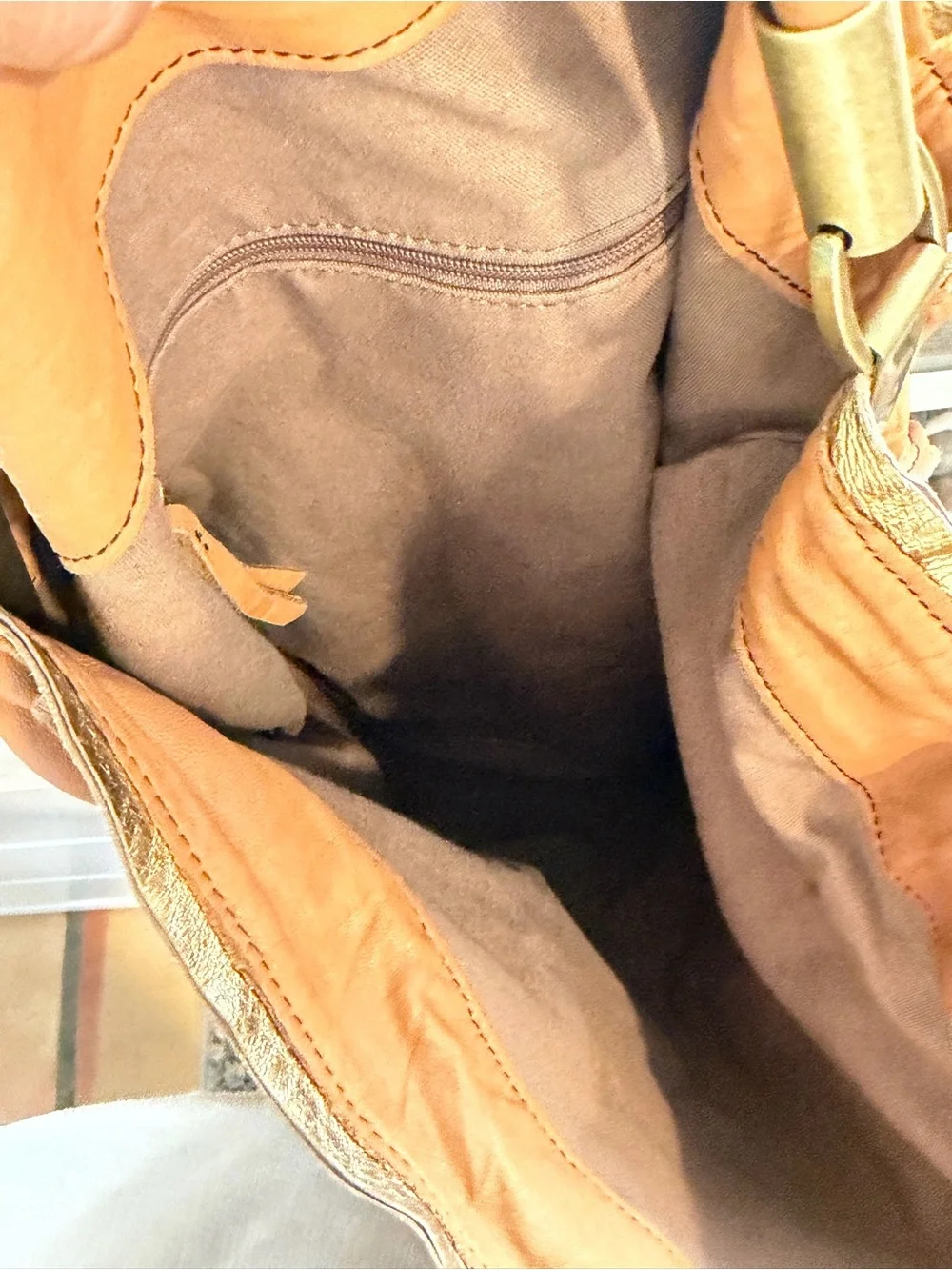 Leather Tassel Hobo Bag - Brown & Gold